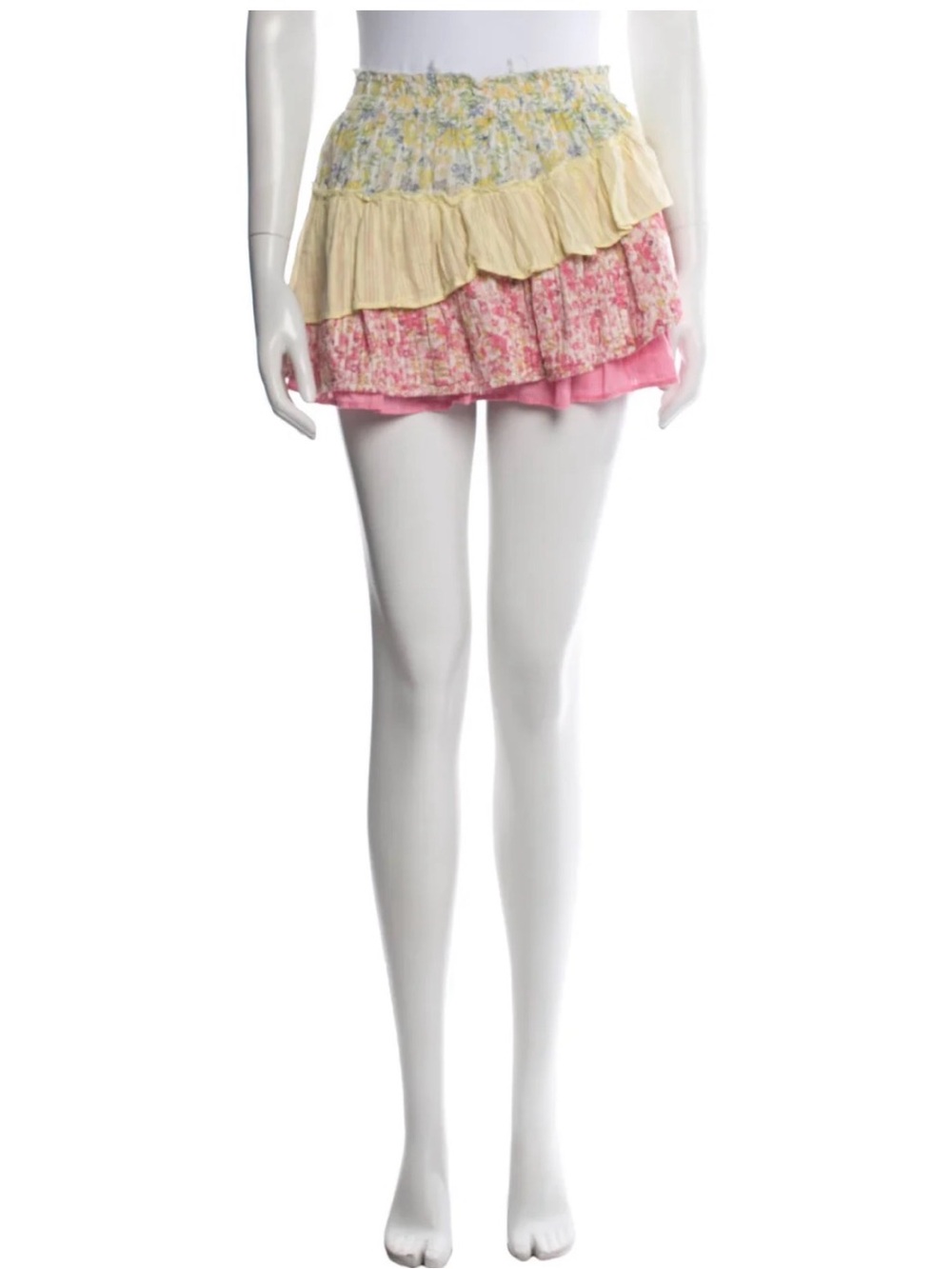 LoveShackFancy Pink and Yellow Layered Ruffle Skort